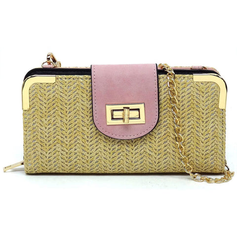 Chic Unlimited Womens Lexi Straw Crossbody Wallet in mauve