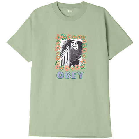 Obey Mens Flower Frame T-Shirts in Cucumber