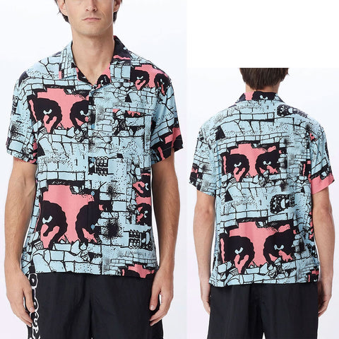 Obey Mens Detector S/S Shirts in sky blue multi