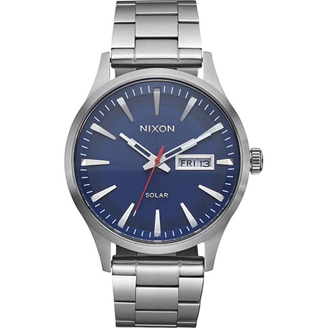 Nixon Mens Sentry Solar Watches in navy sunray and stainless steel