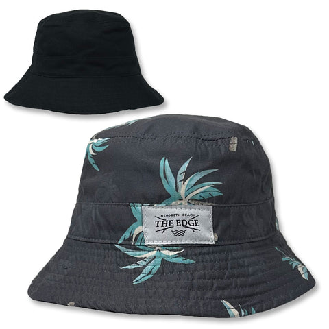 Edge Mens Aloha Friday Reversible Bucket Hats in black/palm