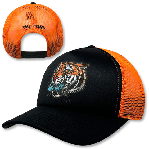 Edge Tiger Crush Trucker Hats in black/orange